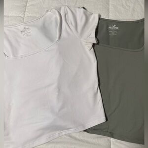 Hollister Women's white/olive green Square Neck Tee 2PK